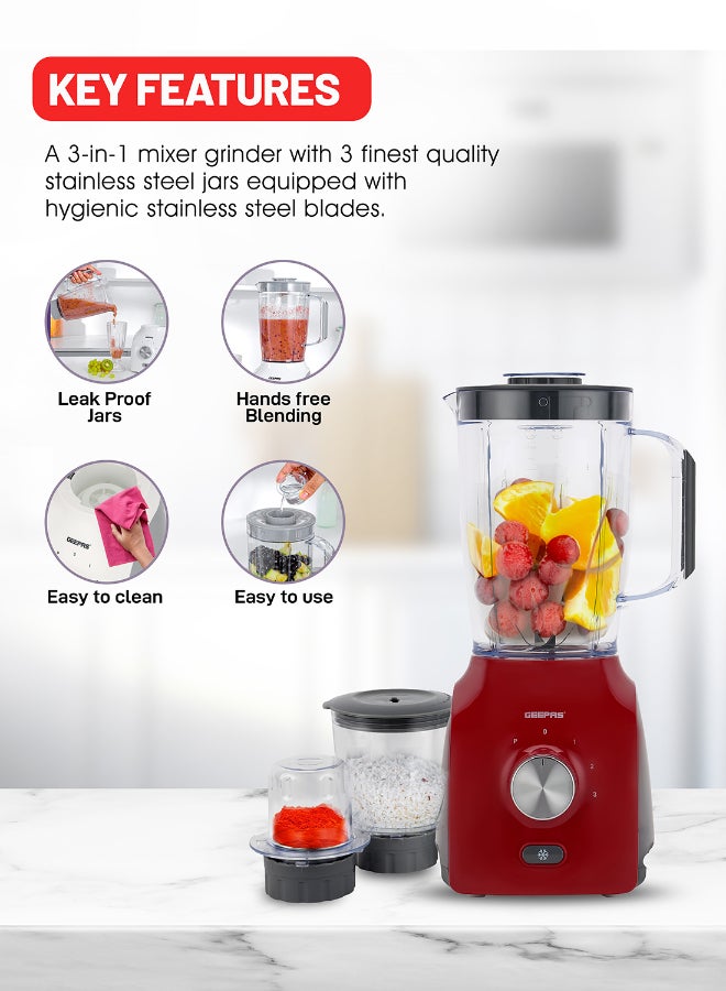 Renewed - 3 In 1 Blender With Stainless Steel Blades, Turbo Button For Ice Crushing, 3 Speed With Pulse Function, Overheat Protection, Powerful Motor 600 W GSB44034N Multicolour