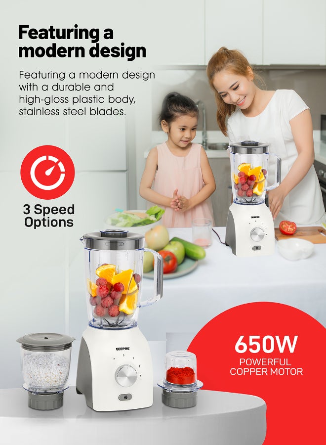 Renewed - 3 In 1 Blender With Stainless Steel Blades, Turbo Button For Ice Crushing, 3 Speed With Pulse Function, Overheat Protection, Powerful Motor 600 W GSB44034N Multicolour
