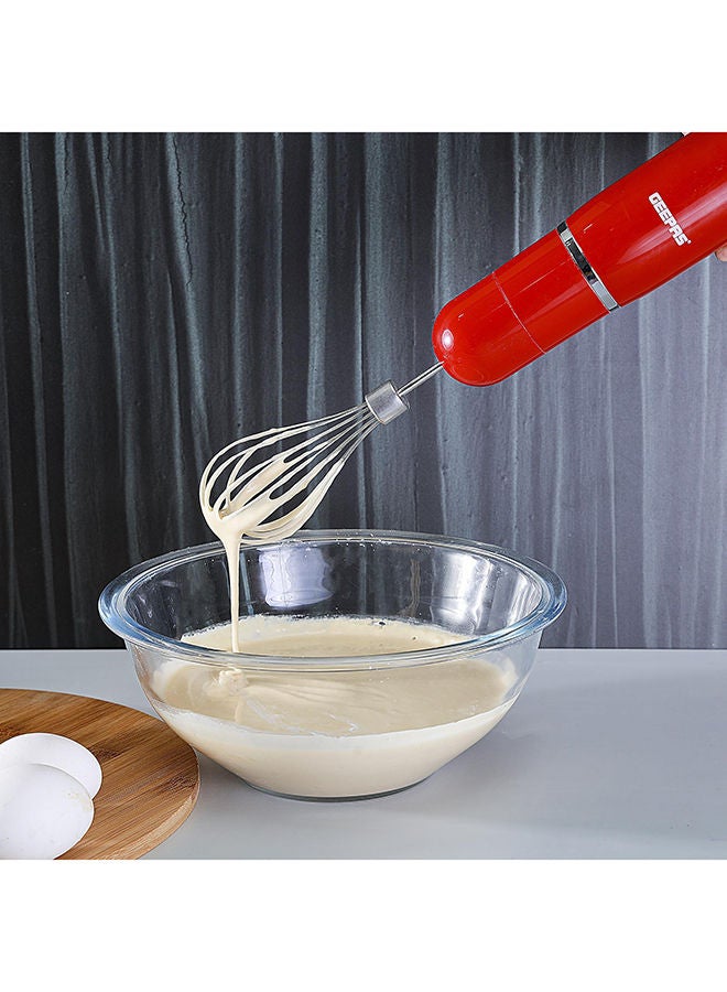 Renewed - Hand Blender - Stainless Steel Blades with 2 Speed for Baby Food, Soup, Juice | 860ml Chopper Bowl & Electric Egg Whisk - 2 Years Warranty GHB6136 Red/Silver/Clear