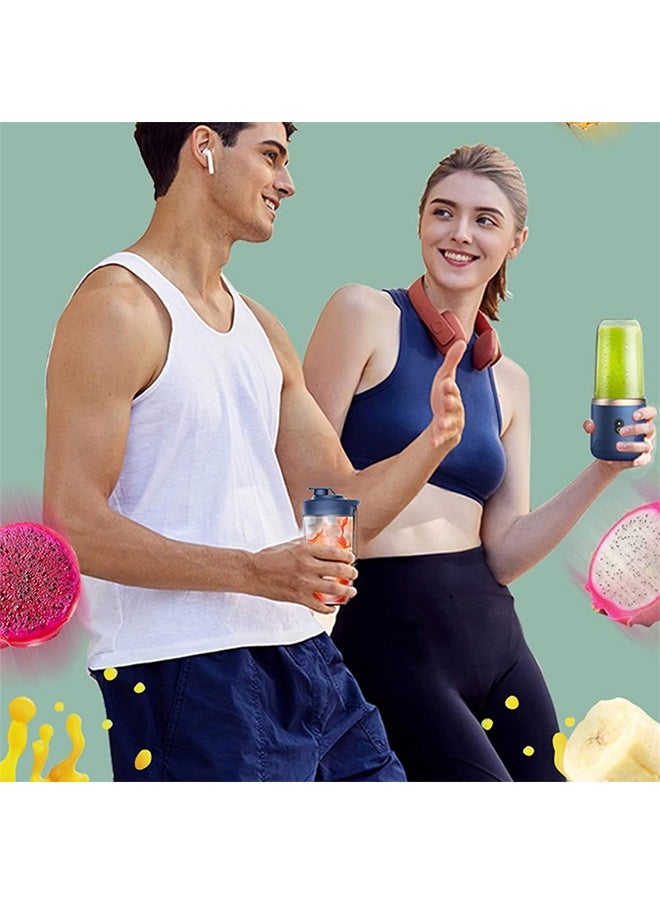Portable Electric Juicer, 400ml Multifunctional Mini Juicer Cup with Lid - USB Rechargeable, Electric Blender with 6 Blades for Smoothies and Milkshakes - Ideal for Office, Outdoor, and Travel Blue
