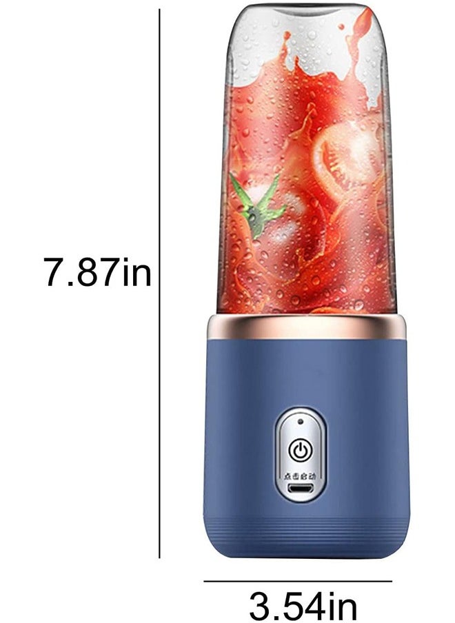 Portable Electric Juicer, 400ml Multifunctional Mini Juicer Cup with Lid - USB Rechargeable, Electric Blender with 6 Blades for Smoothies and Milkshakes - Ideal for Office, Outdoor, and Travel Blue
