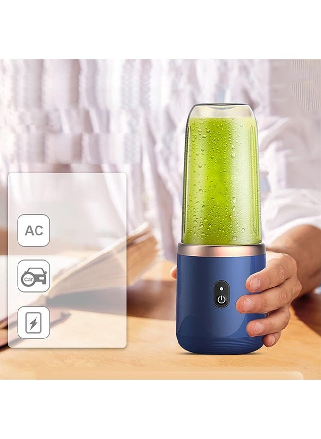 Portable Electric Juicer, 400ml Multifunctional Mini Juicer Cup with Lid - USB Rechargeable, Electric Blender with 6 Blades for Smoothies and Milkshakes - Ideal for Office, Outdoor, and Travel Blue