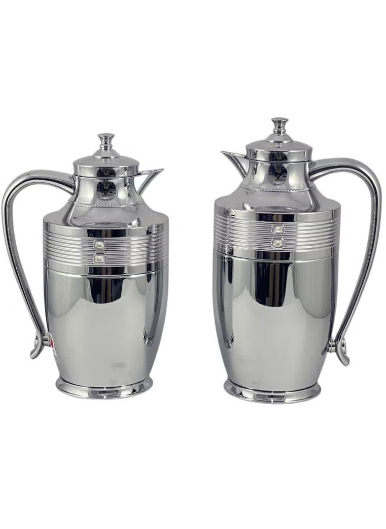 2-Piece Stainless Steel Flask Set – 0.75L & 1L | Durable & Sleek Silver Thermal Bottles for Hot & Cold Beverages | Ideal for Home, Office & Travel