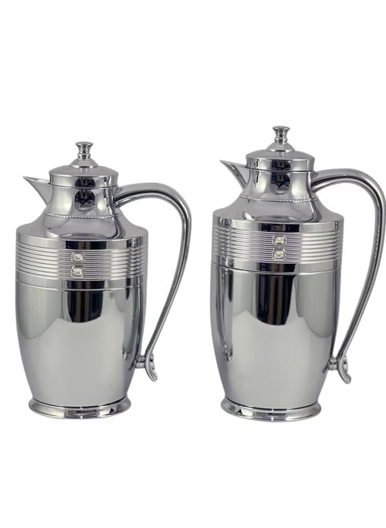 2-Piece Stainless Steel Flask Set – 0.75L & 1L | Durable & Sleek Silver Thermal Bottles for Hot & Cold Beverages | Ideal for Home, Office & Travel