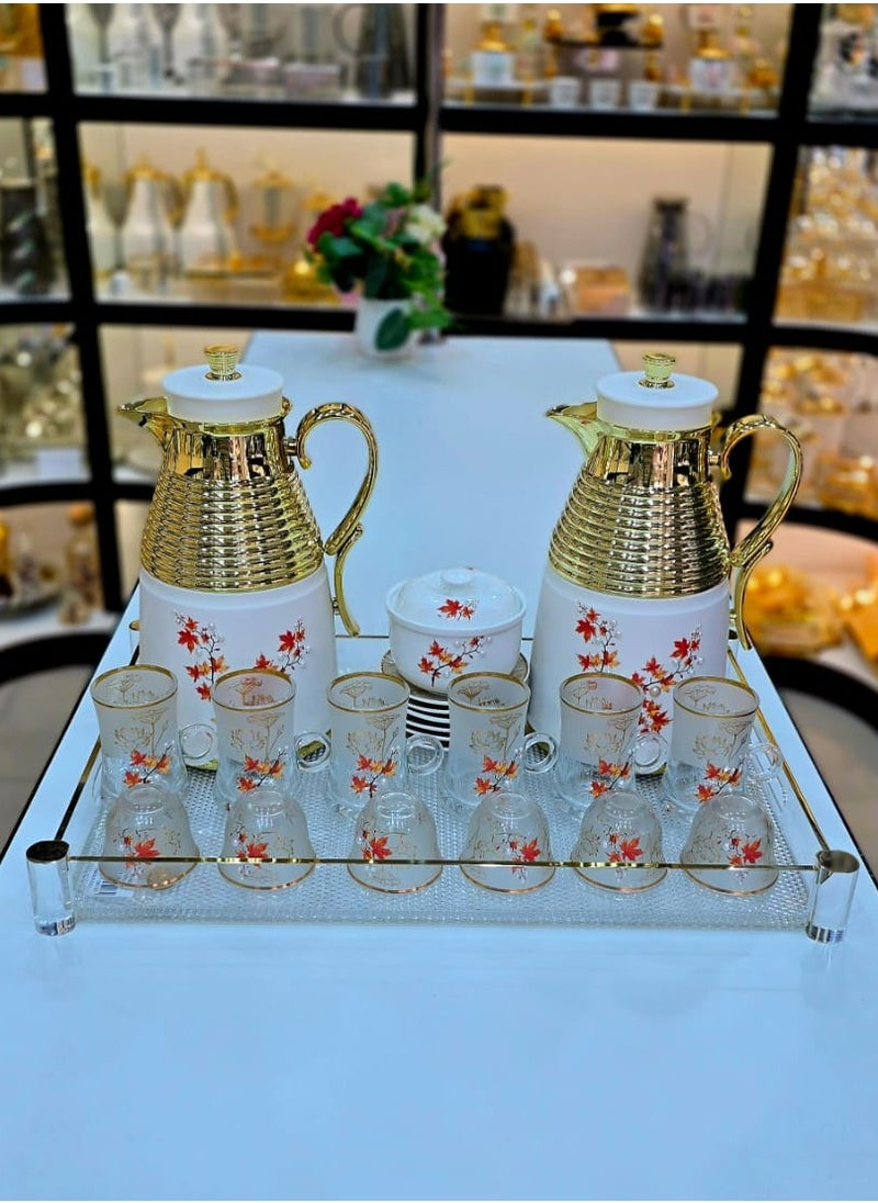 22Pieces New Full Set Thermose 2Thermos 6Teacup With 6saucer 6Guava Cup 1Sugar Bowl 1Tray