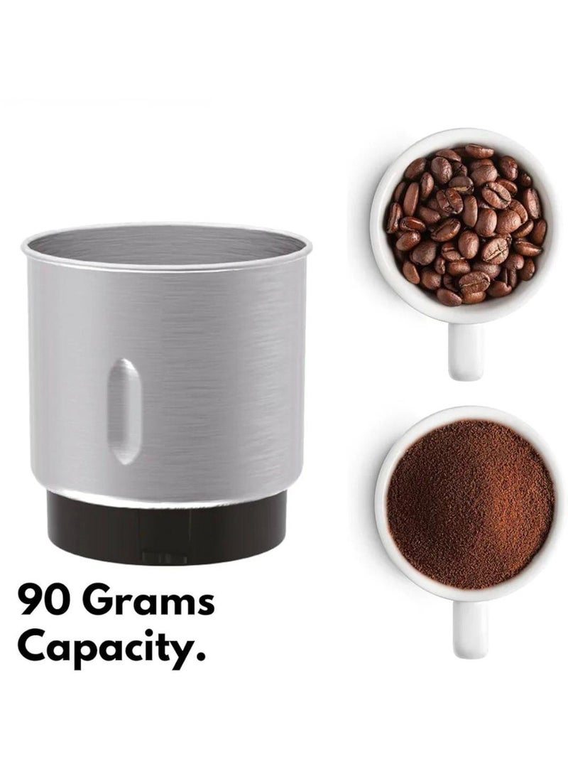 Electric Coffee Grinder 90g – 150W Powerful Copper Motor, Stainless Steel Blades for Coffee Beans, Spices, Nuts – Fast & Fine Grinding, Compact & Easy to Use