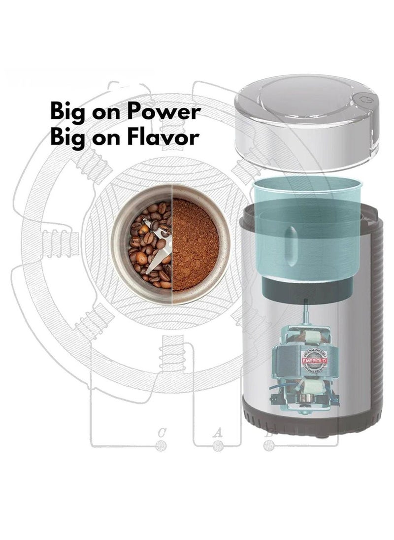 Electric Coffee Grinder 90g – 150W Powerful Copper Motor, Stainless Steel Blades for Coffee Beans, Spices, Nuts – Fast & Fine Grinding, Compact & Easy to Use