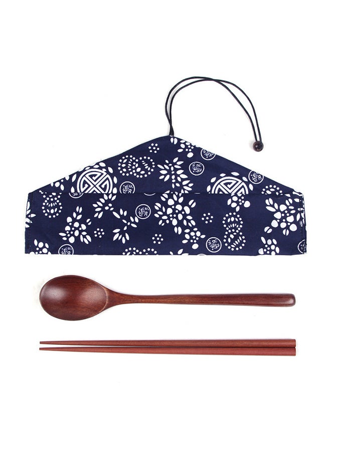 3-Piece Chopsticks And Spoon Cutlery Set Outdoor Camping Travel Utensils Reusable Tableware Spoon for Eating with Cloth Bag Brown