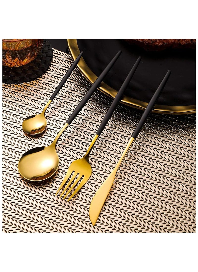 Western Style Flatware Set, 24-Piece Cutlery Set Service for 6, Mirror Polished Stainless Steel Utensil Set (Black/Gold) - Elegant Tableware for Dining, Parties, and Special Occasions