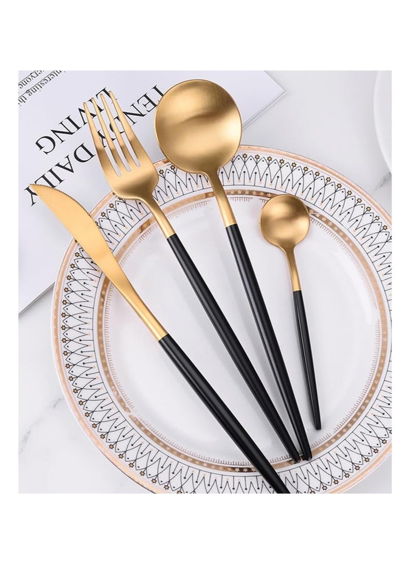 Western Style Flatware Set, 24-Piece Cutlery Set Service for 6, Mirror Polished Stainless Steel Utensil Set (Black/Gold) - Elegant Tableware for Dining, Parties, and Special Occasions
