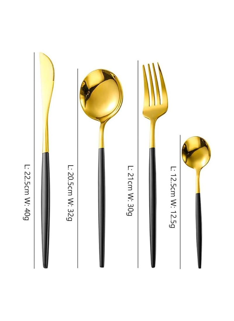 Western Style Flatware Set, 24-Piece Cutlery Set Service for 6, Mirror Polished Stainless Steel Utensil Set (Black/Gold) - Elegant Tableware for Dining, Parties, and Special Occasions