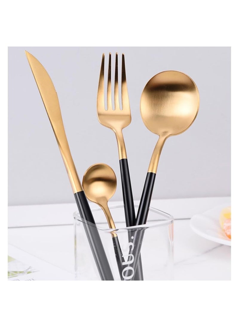 Western Style Flatware Set, 24-Piece Cutlery Set Service for 6, Mirror Polished Stainless Steel Utensil Set (Black/Gold) - Elegant Tableware for Dining, Parties, and Special Occasions
