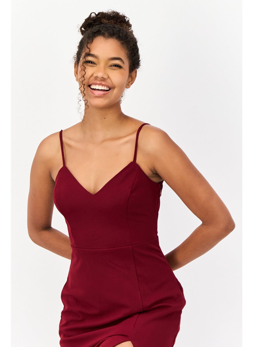 Women Solid Mermaid Maxi Dress, Burgundy