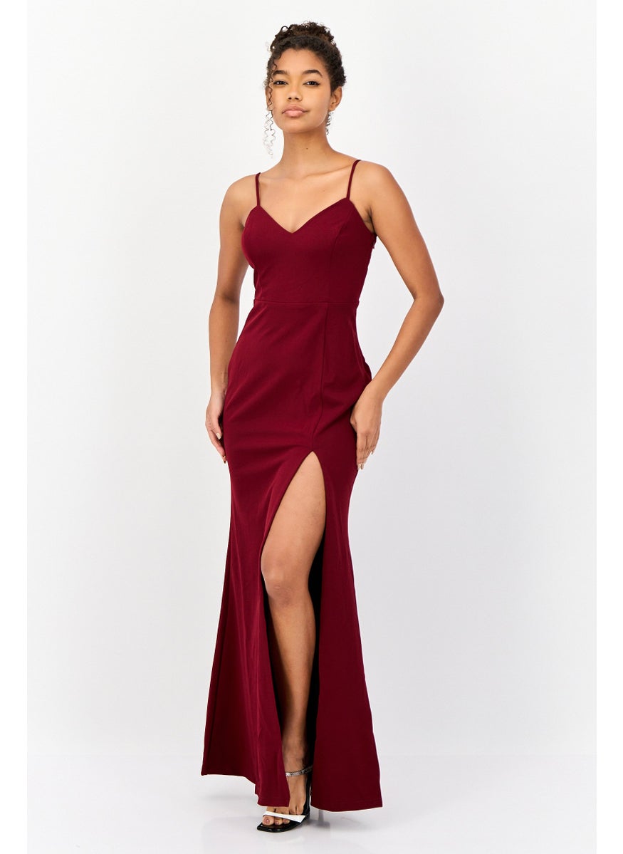 Women Solid Mermaid Maxi Dress, Burgundy