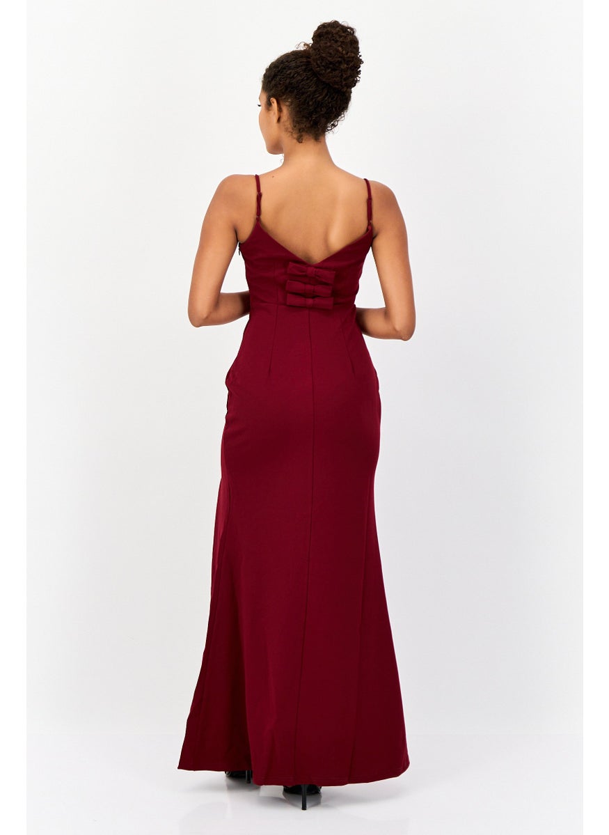 Women Solid Mermaid Maxi Dress, Burgundy