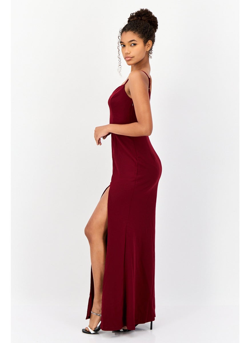 Women Solid Mermaid Maxi Dress, Burgundy