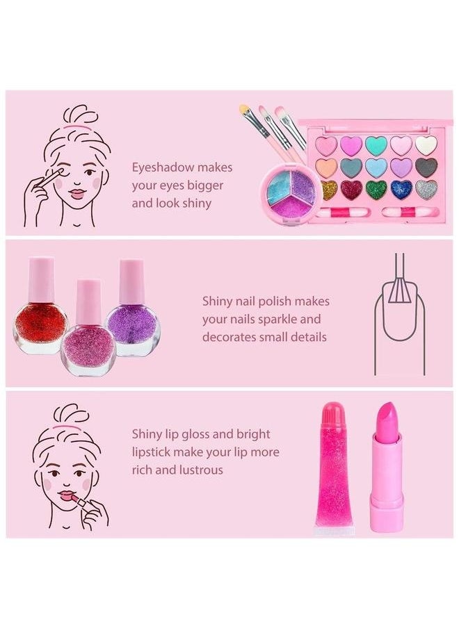 Kids Makeup Kit, Non Toxic Kit Toys for Girl, Real Washable Make Up Toys, Child Pretend Play Set with Cosmetic Bag Age 3-12 Year Old Children Gift