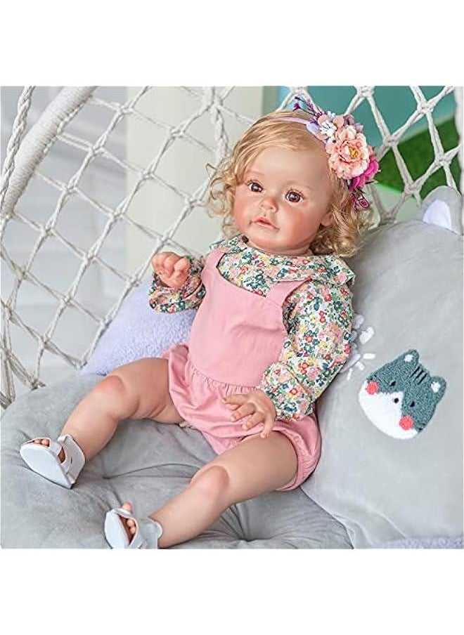 24 Inch 3-6 Month Real Baby Size Rooted Blond Hair Lifelike Newborn Toddler Girl Dolls with Soft Weighted Body Realistic Reborn Baby Doll Child Birthday Xmas Gift Set