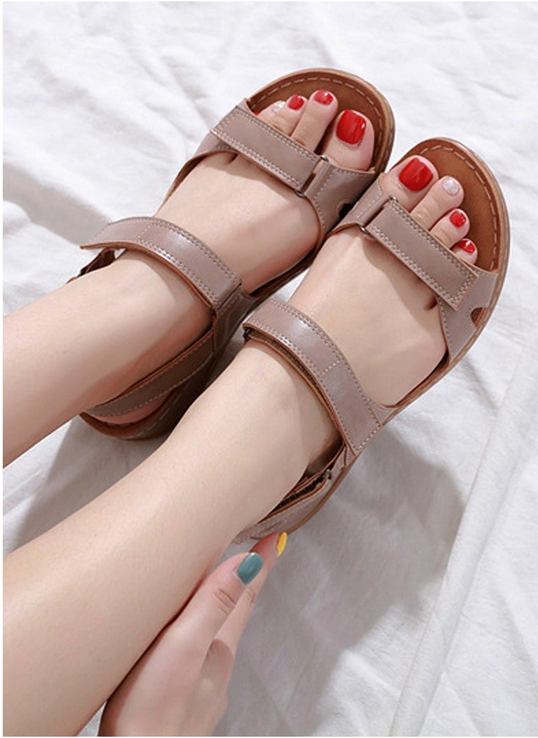 Women's Casual Stylish Thick Soled Non Slip Sandals Platform Shoes Apricot