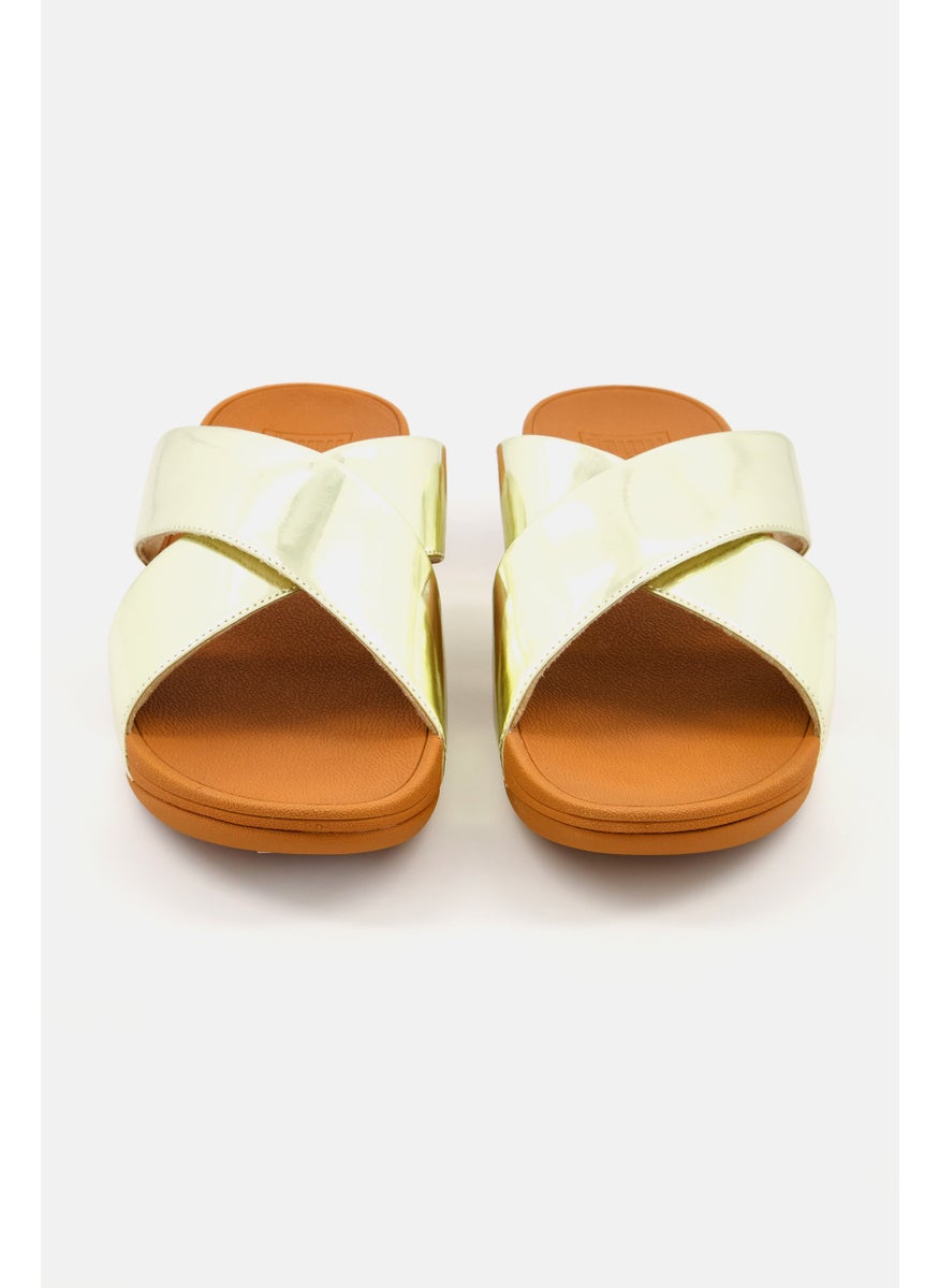 Women Lulu Cross Slide Slip On Sandals, Gold