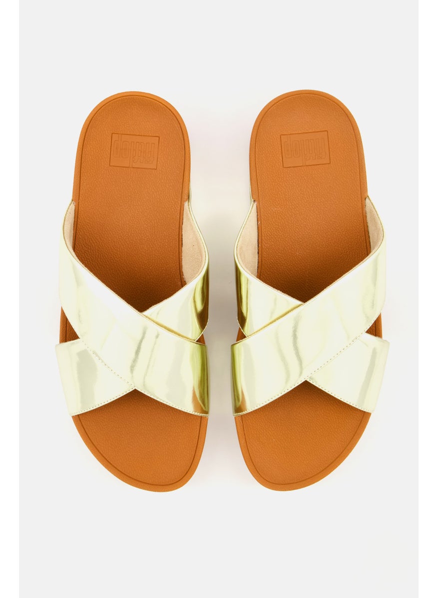 Women Lulu Cross Slide Slip On Sandals, Gold