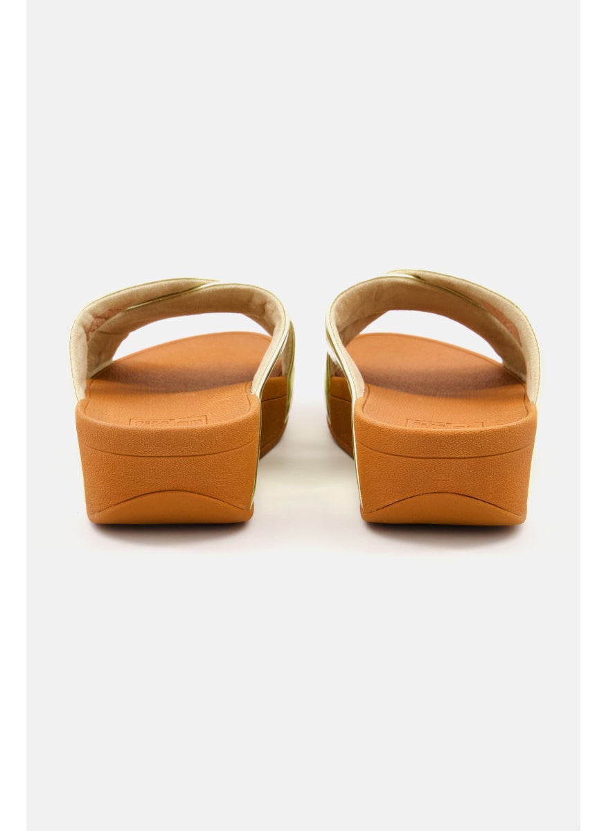 Women Lulu Cross Slide Slip On Sandals, Gold