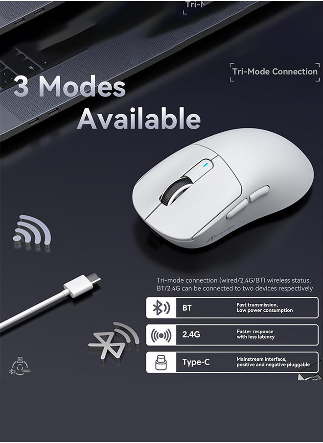 X3 PRO BT/2.4G Wireless/Wired Gaming Mouse, 4K/8K Hz Mouse, 49g Super Light, PixArt PAW3395 Gaming Sensor,6 Adjustable DPI up to 26000, 200 Hours Battery (White)