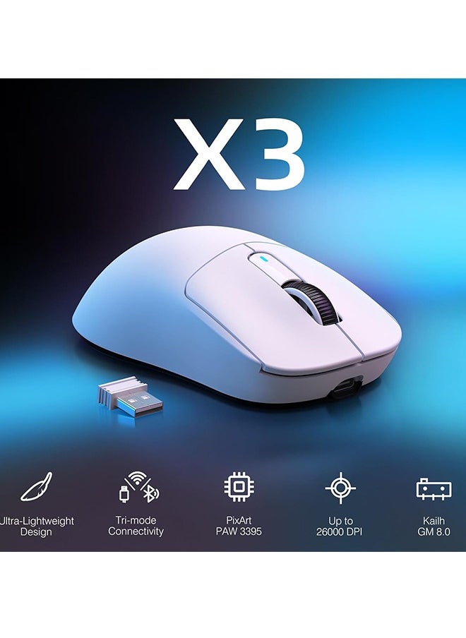X3 Lightweight Wireless Gaming Mouse with Tri-Mode 2.4G/USB-C Wired/Bluetooth,Up to 26K DPI,PAW3395 Optical Sensor,5 programmable Buttons for PC/Laptop/Win/Mac