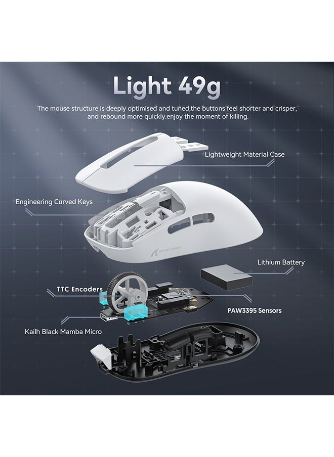 X3 Lightweight Wireless Gaming Mouse with Tri-Mode 2.4G/USB-C Wired/Bluetooth,Up to 26K DPI,PAW3395 Optical Sensor,5 programmable Buttons for PC/Laptop/Win/Mac