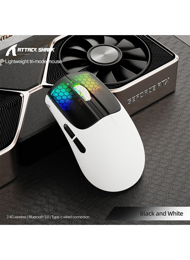 X5 Wireless Gaming Mouse with Tri-Modes BT 5.1/2.4Ghz/USB-C,Lightweight 49g,PixArt3212 Optical Sensor,Rechargeable Battery,RGB LED Honeycomb Mice for PC/Tablet/Desktop/Office/Games