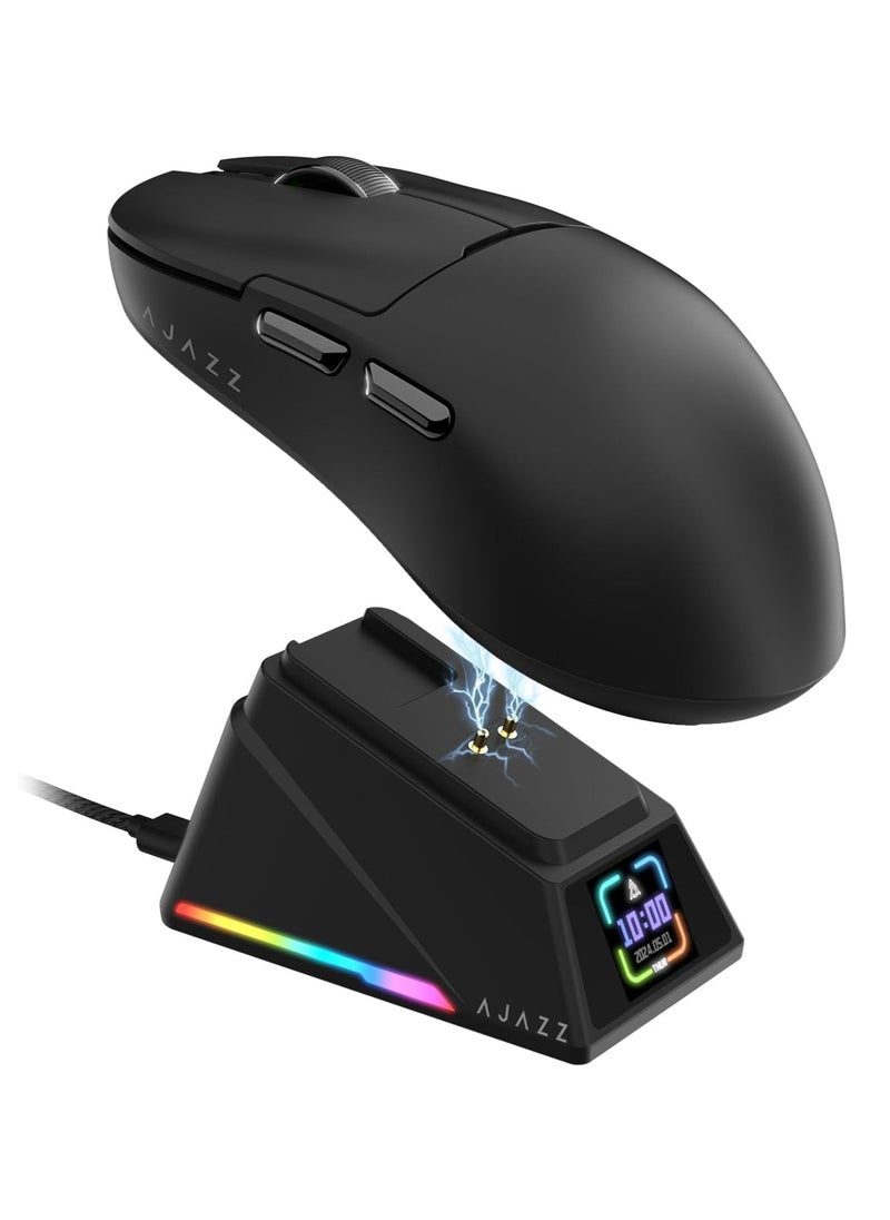 AJ159 APEX Tri-Mode Gaming Mouse, 8K Wireless Gaming Mice, Up to 42K DPI,56g Ultralight, Magnetic Charging Dock with TFT Screen, Pixart PAW3395 Sensor,100M Clicks HUANO Switch, Tri-Mode Mice, for PC/MAC,Black