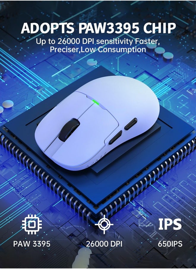 AJ159 Pro Gaming Mouse,2.4Ghz/Wired/Wireless Mice with Magnetic Charging Dock, Ultra-Light 56g, Pixart PAW3395 Sensor, 26000 DPI,  6 Programmable Buttons, 200Hrs Battery, for PC/MAC,white