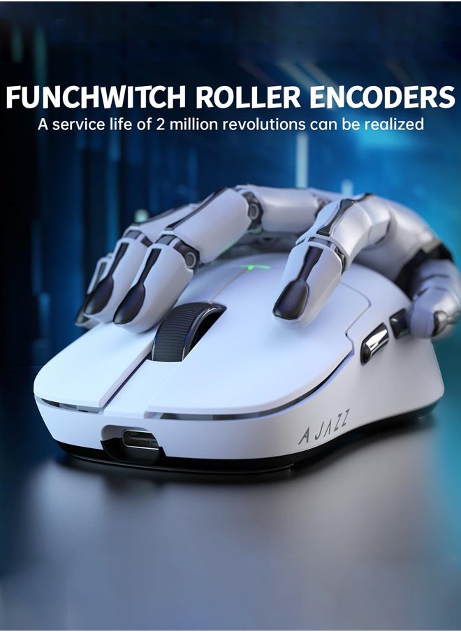 AJ159 Pro Gaming Mouse,2.4Ghz/Wired/Wireless Mice with Magnetic Charging Dock, Ultra-Light 56g, Pixart PAW3395 Sensor, 26000 DPI,  6 Programmable Buttons, 200Hrs Battery, for PC/MAC,white