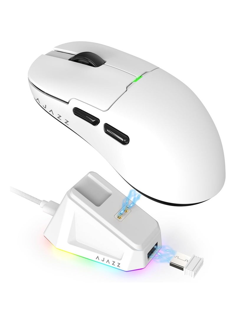 AJ159 Pro Gaming Mouse,2.4Ghz/Wired/Wireless Mice with Magnetic Charging Dock, Ultra-Light 56g, Pixart PAW3395 Sensor, 26000 DPI,  6 Programmable Buttons, 200Hrs Battery, for PC/MAC,white