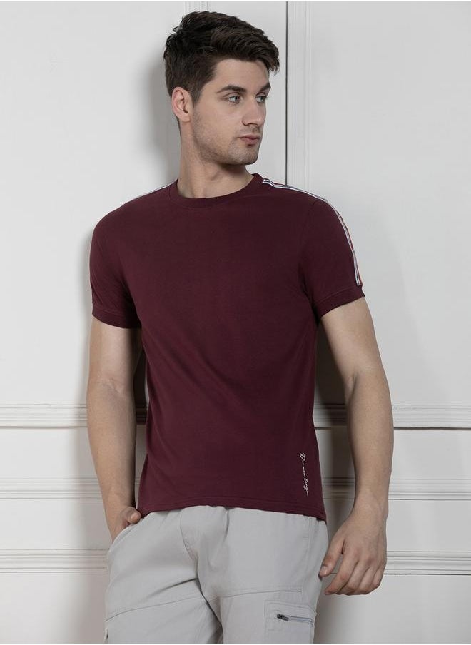 Men's Maroon 100% Cotton Solid Pattern Regular Fit T-Shirt