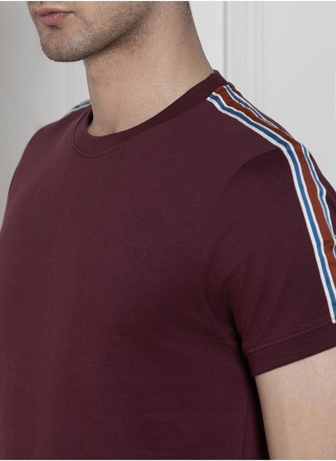 Men's Maroon 100% Cotton Solid Pattern Regular Fit T-Shirt
