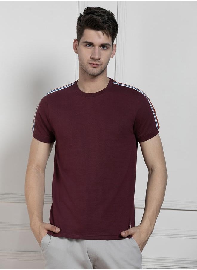 Men's Maroon 100% Cotton Solid Pattern Regular Fit T-Shirt