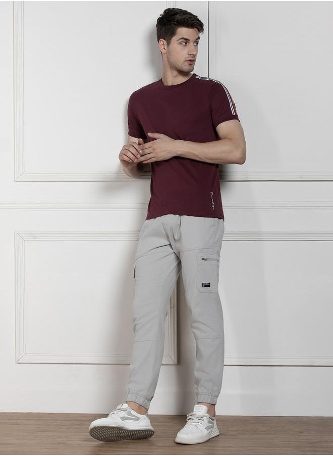 Men's Maroon 100% Cotton Solid Pattern Regular Fit T-Shirt