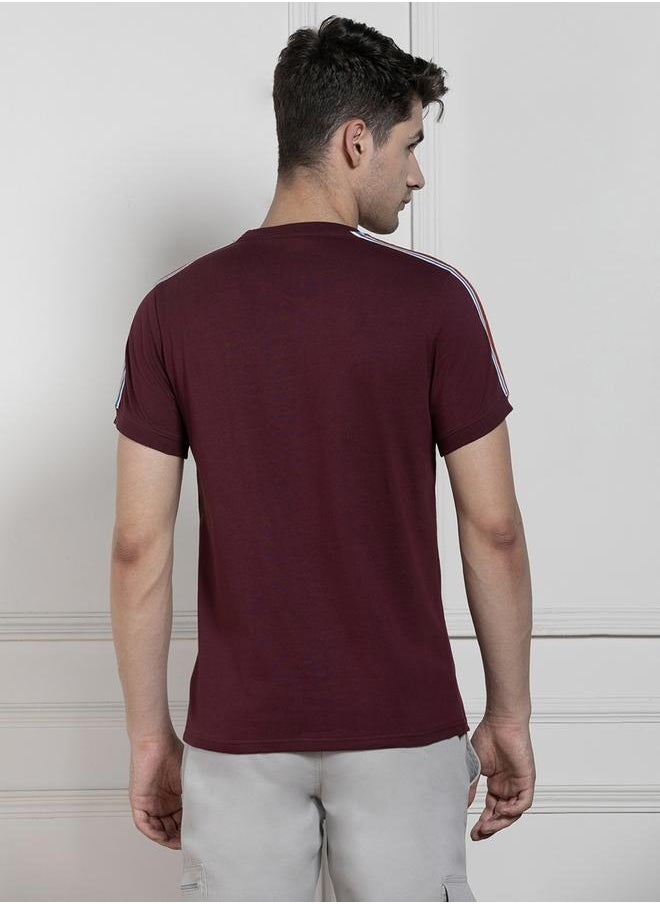 Men's Maroon 100% Cotton Solid Pattern Regular Fit T-Shirt