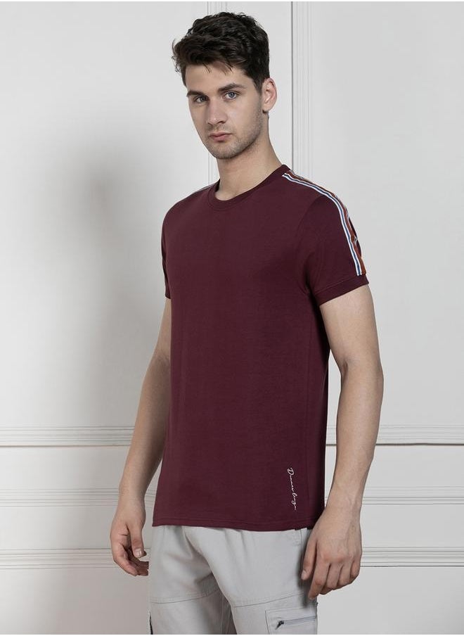 Men's Maroon 100% Cotton Solid Pattern Regular Fit T-Shirt