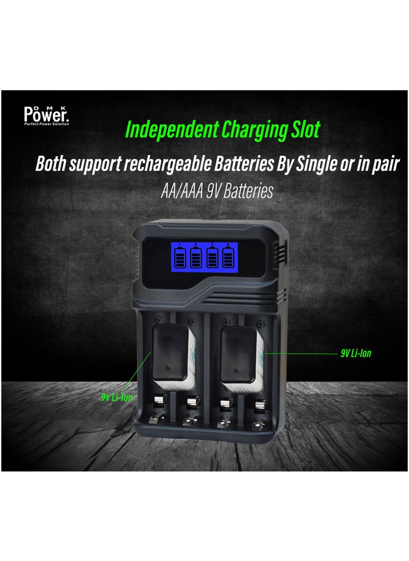 DMK Power Rechargeable 8pcs AA 2800mAh High Capacity Batteries 1.2V NiMH Low Self Discharge with TC-Q4A9 4-Slot LCD Quick Rechargeable battery Charger USB Fast Charging, Independent Slot.