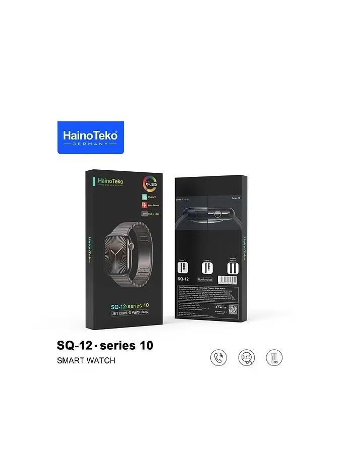 HainoTeko SQ-12 Series 10 Smart Watch with AMOLED Display Chat-GPT Video Recording Built-In 1 GB Ram and 3 Pair Straps Designed for Ladies and Gents Silver