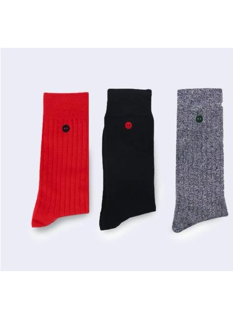 Set of 3X Socks in Cotton and Recycled Polyester - Red, Navy Blue, Grey