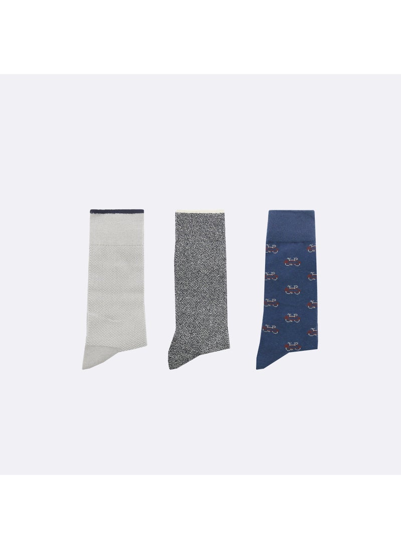 Set of 3X Socks - Grey and Blue with Bikes