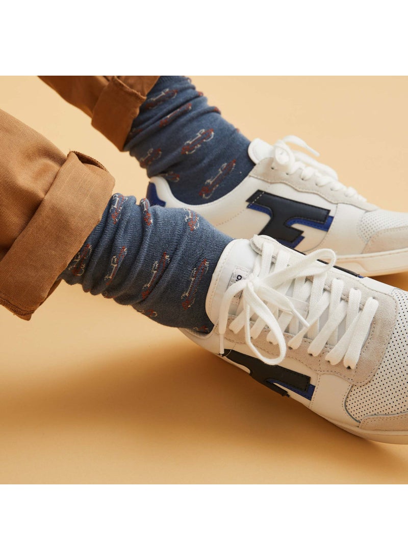 Set of 3X Socks - Grey and Blue with Bikes