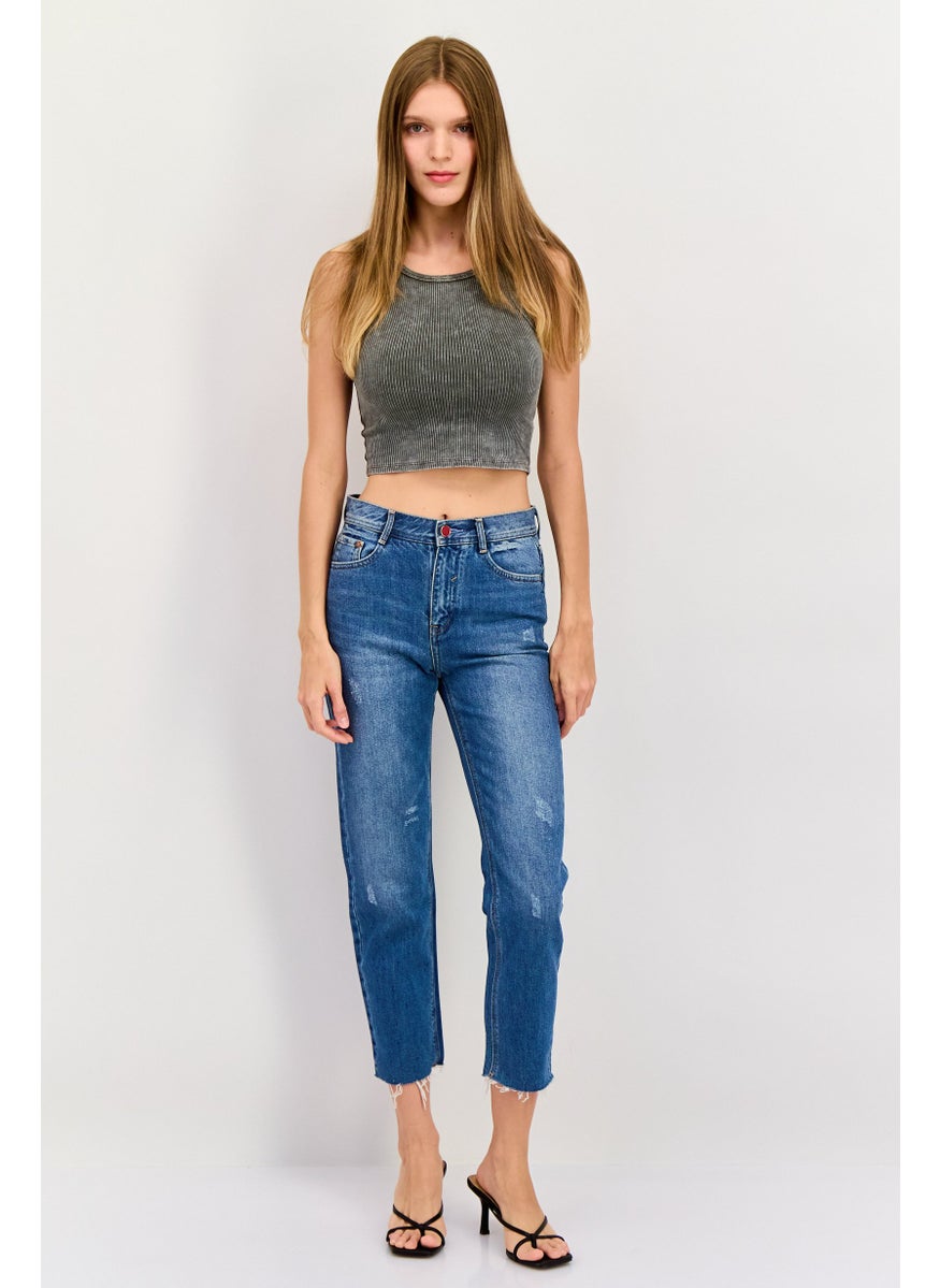 Women Regular Fit Washed Non Stretchable Denim Jeans, Blue