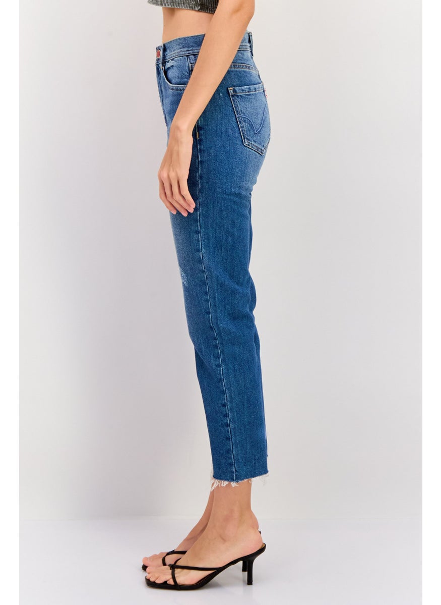 Women Regular Fit Washed Non Stretchable Denim Jeans, Blue