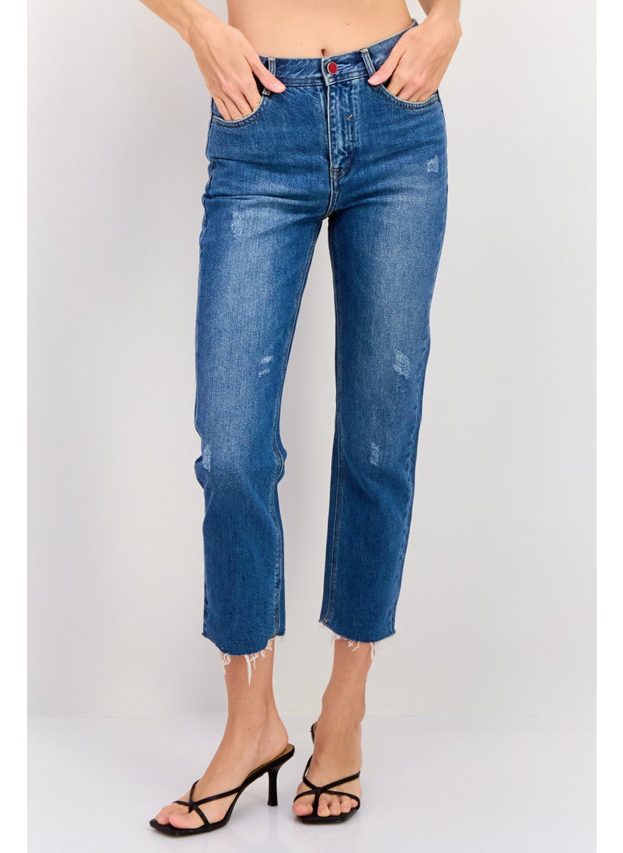 Women Regular Fit Washed Non Stretchable Denim Jeans, Blue