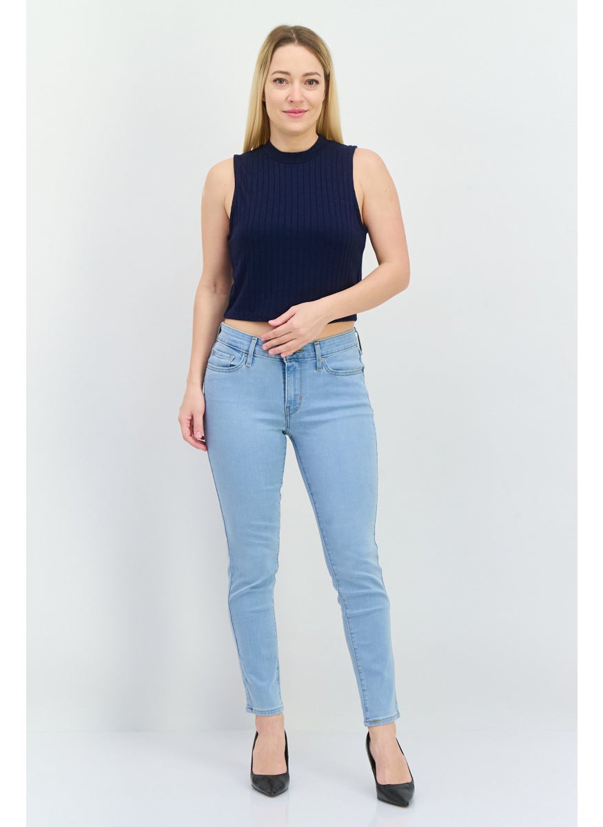 Women Skinny Fit Mid Rise Stretch Jeans, Light Blue