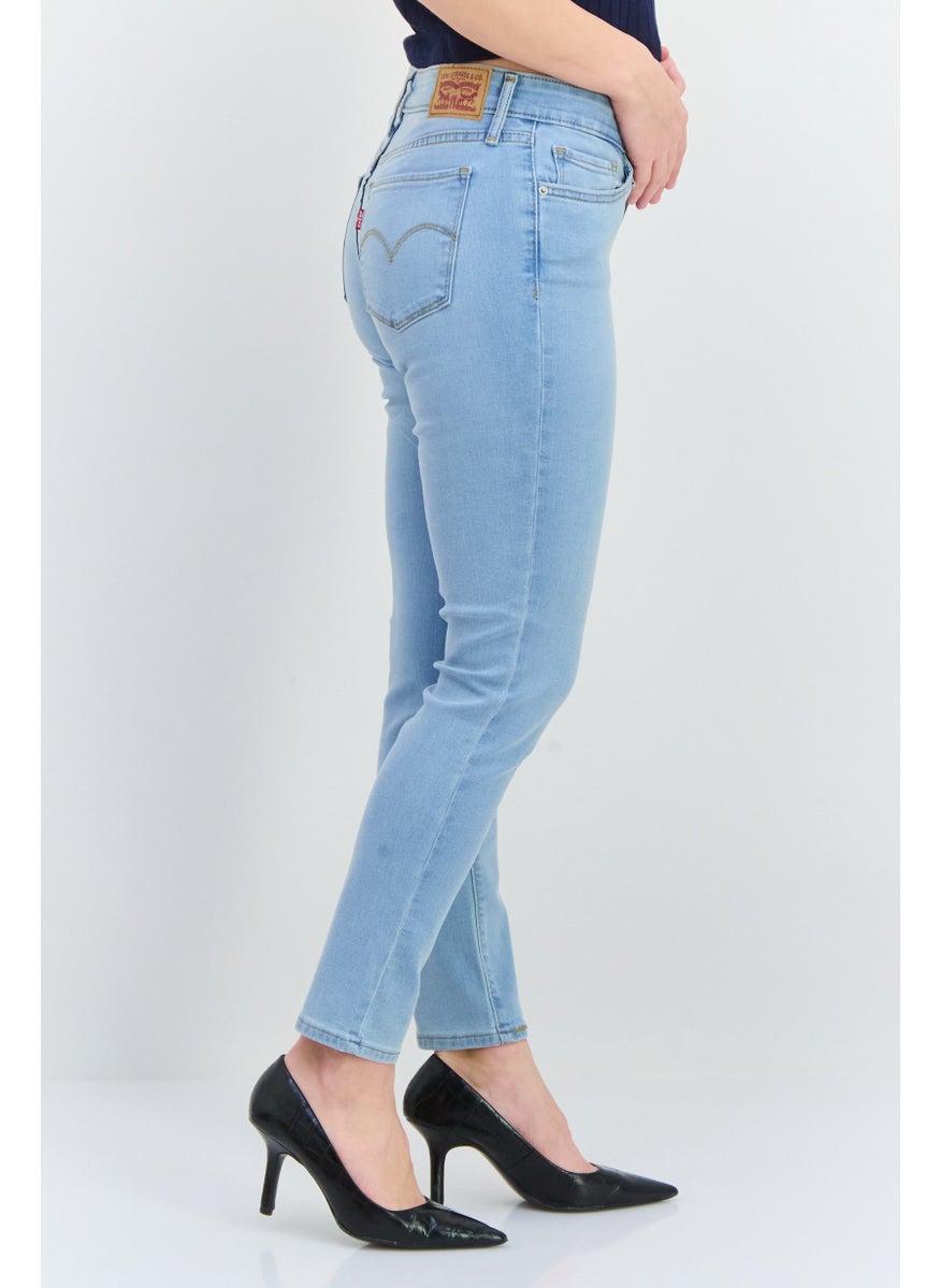 Women Skinny Fit Mid Rise Stretch Jeans, Light Blue